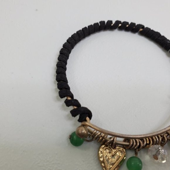 Sliding Bracelet Wrap Charm Gold Tone‎ Green Beaded - Picture 4 of 5